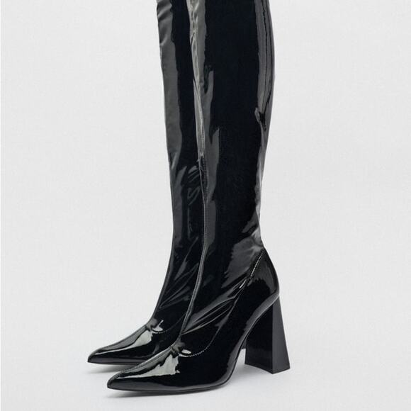 ZARA HIGH HEEL OVER THE KNEE BOOTS BLACK - Picture 1 of 6